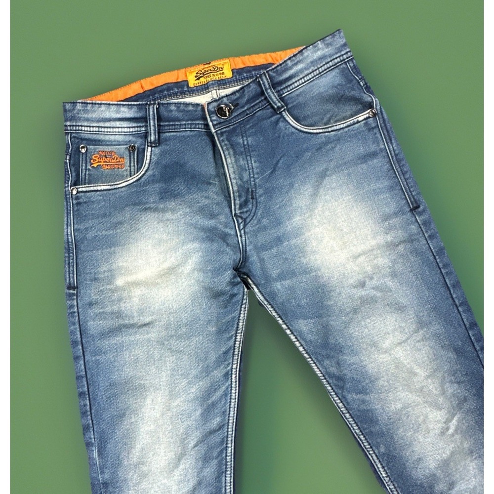SUPERDRY Mens Size 32x28 Vintage Copper Black Denim Super Skinny Blue Jeans
